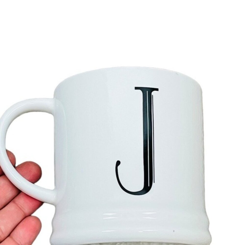 White Porcelain Mug With Black Letter "J" Dishwasher &‎ Microwave Safe